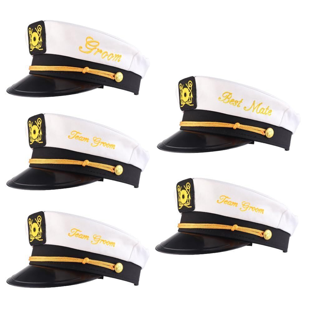 6044 Captain Hat 5 Pcs Set - Groom, Best Mate, 3x Team Groom Nautical